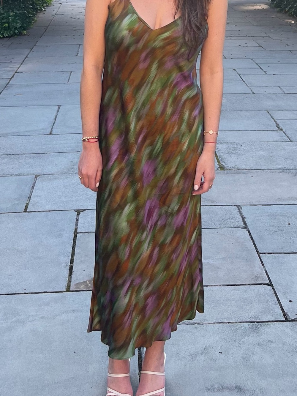 Zara Slip Dress in Olive Multicolor Print